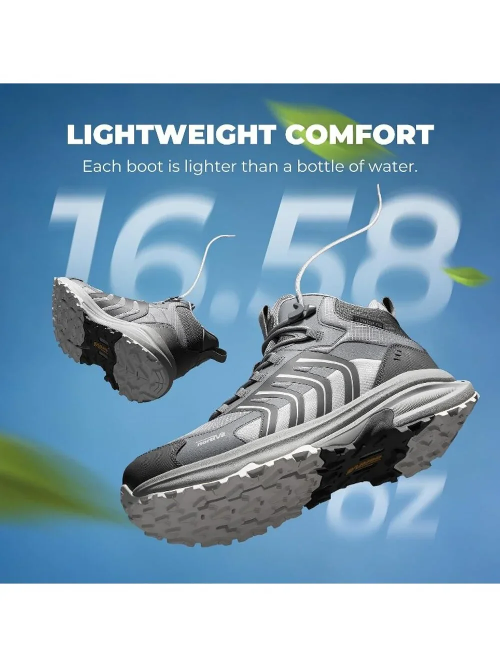 Men's Light Grey Trekking Shoes Mid Top Round Toe Non Slip Zipper Hiking Boots